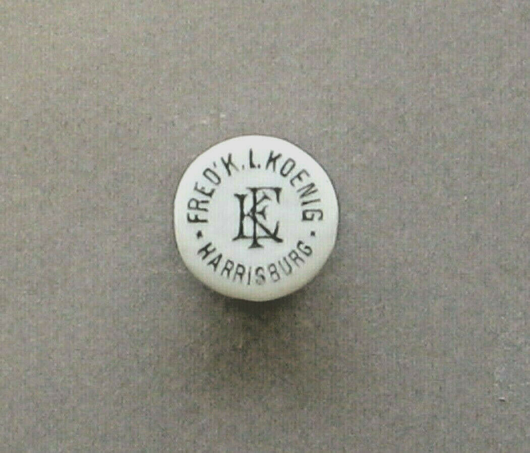 Rare Fred'k L Koenig, Harrisburg ( Pa ) Pre-pro Porcelain Bottle Stopper
